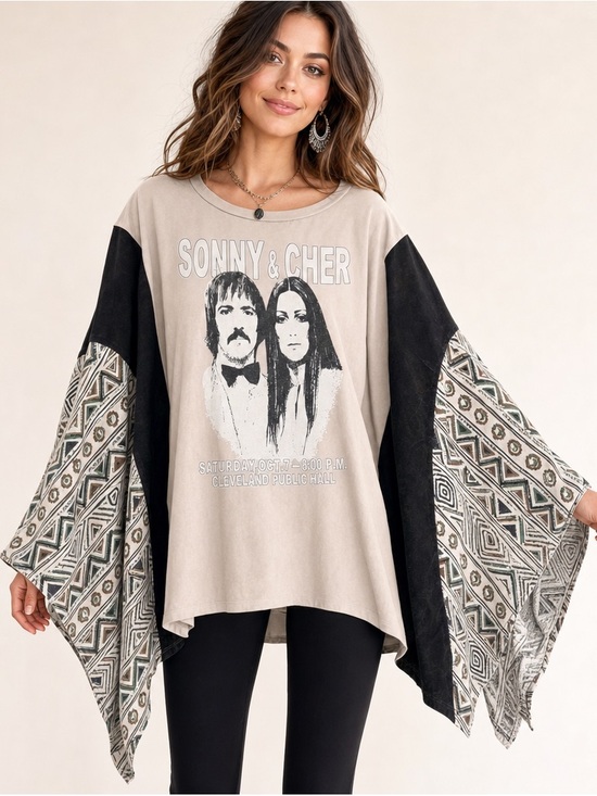 Blue Velvet Tops - NWT Blue Velvet Sonny & Cher Concert Poncho Top Boho Aztec Sleeves L/XL Fits 2X